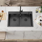 33 Inch Black Drop in Double Bowls Kitchen Sink