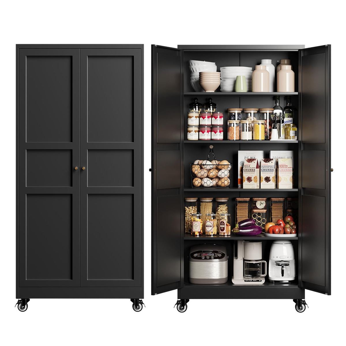 Metal Pantry Storage Cabinets with Doors and Shelves,75" Tall White