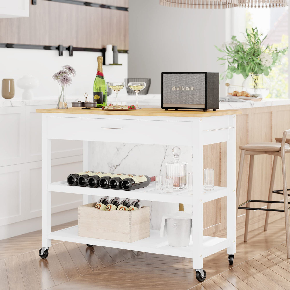 Shintenchi Kitchen Island w/Dropleaf Rolling Kitchen Table w/Seating