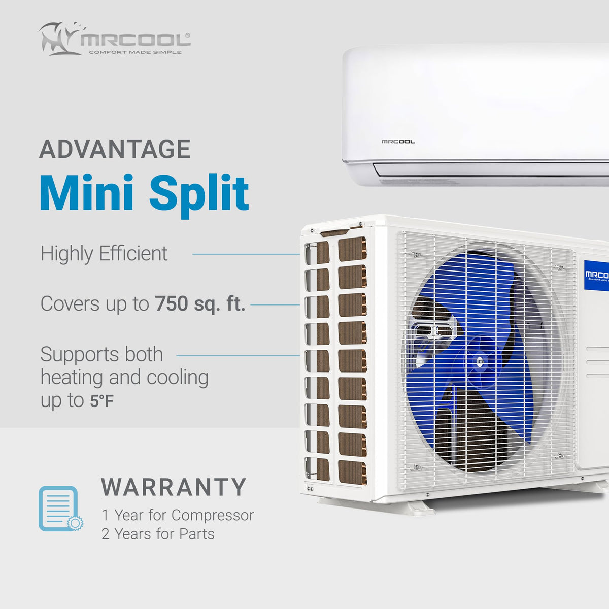 MRCOOL 18000 BTU 230V Ductless Inverter Mini Split Air Conditioner & Heat Pump System, Advantage Series - Wall-Mounted AC Unit w/Heating and Cooling for Home, Office & Commercial Space