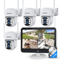 Security Camera System Outdoor Wireless for Home, ZHXINSD Dual Lens 6MP 10X Hybrid Zoom 360° Auto-Track 4 Cameras Set with 12.5" Monitor, 2.4/5G 10CH 4K NVR 24/7 Record Two-Way Audio Indoor 1TB HDD