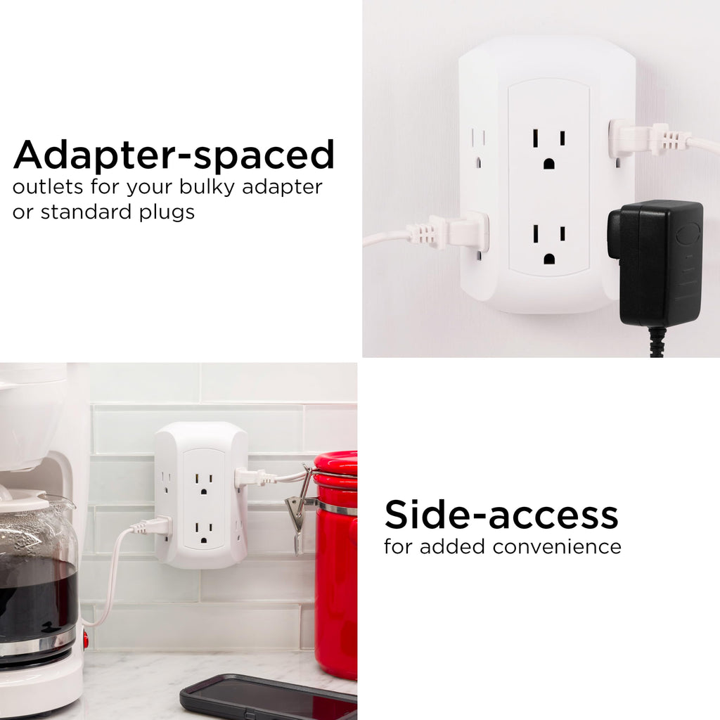 GE Pro 6-Outlet Extender, Surge Protector, Spaced Wall Tap, Side-Access (Pack of 8)