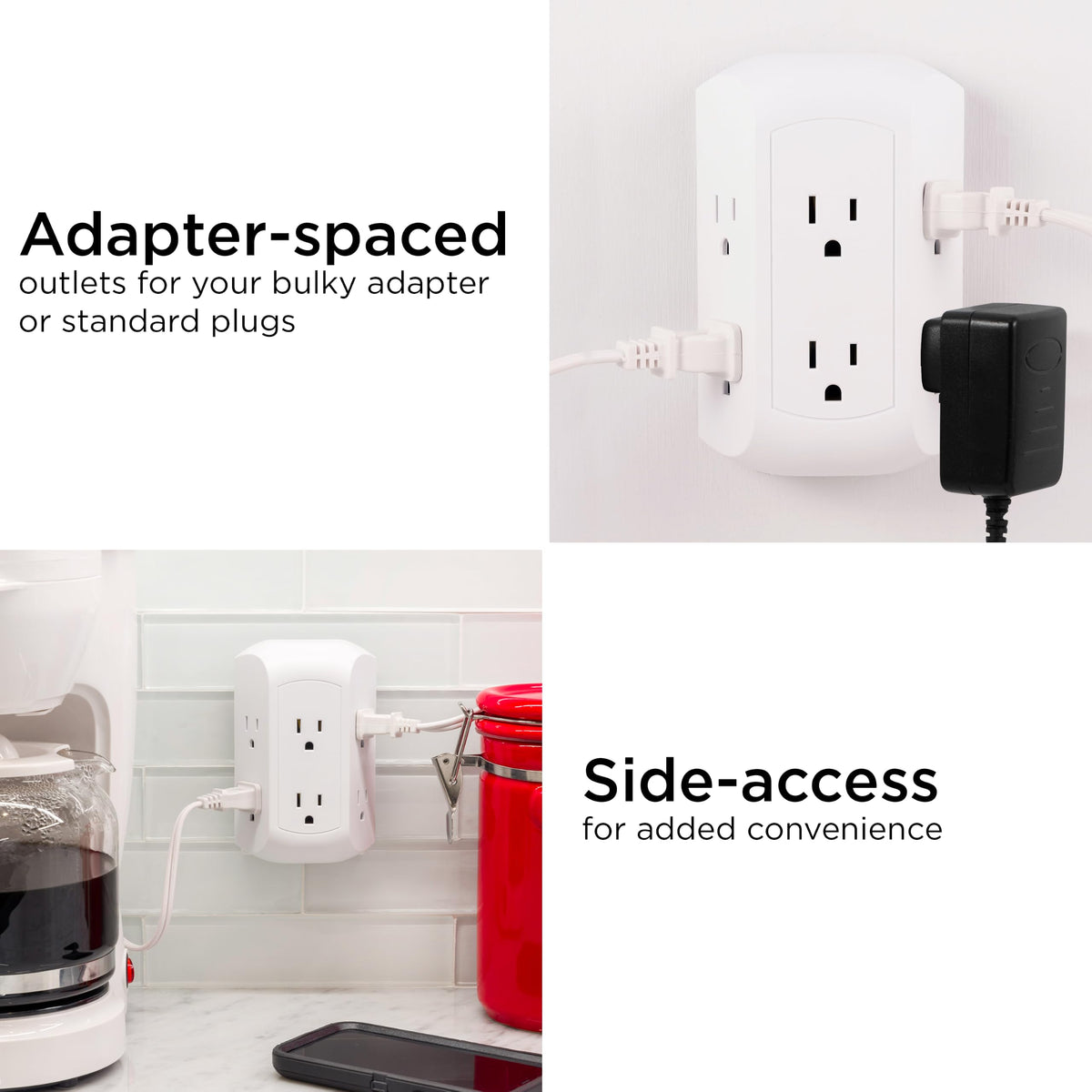 GE Pro 6-Outlet Extender, Surge Protector, Spaced Wall Tap, Side-Access (Pack of 8)