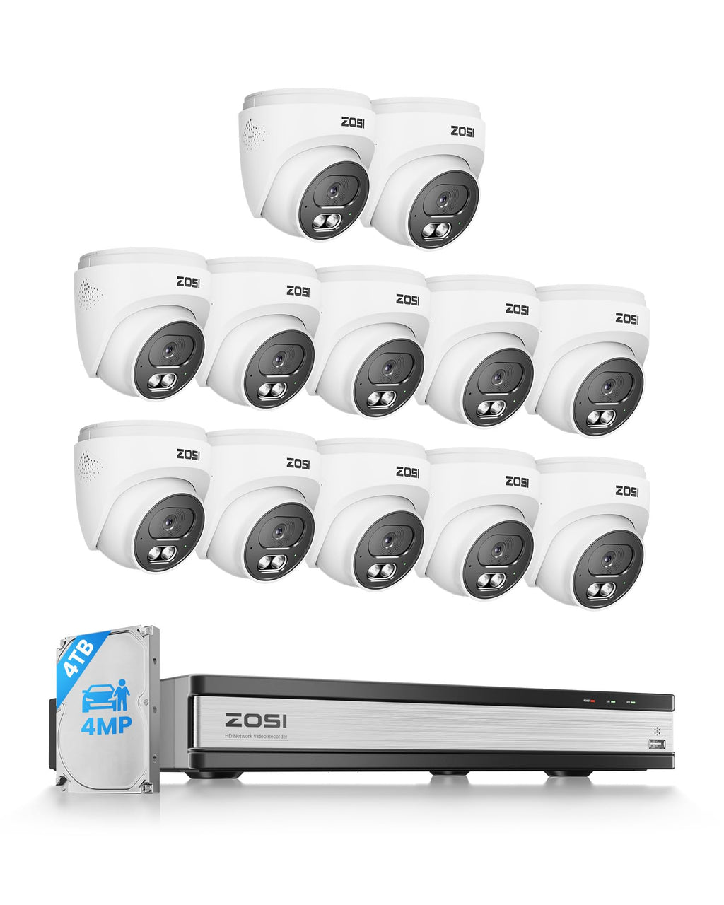 ZOSI C220 8CH 5MP NVR with 8 x 4MP Audio PoE CCTV Camera System, 2TB HDD