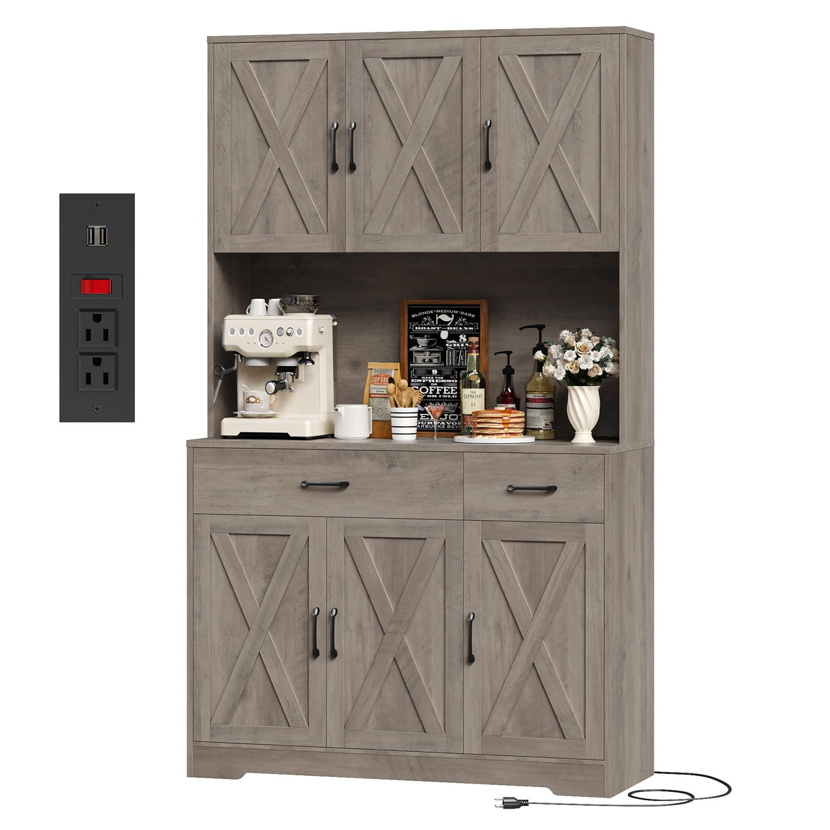 HOSTACK 71"H Kitchen Pantry Storage Cabinet, Farmhouse Hutch Cabinet, White