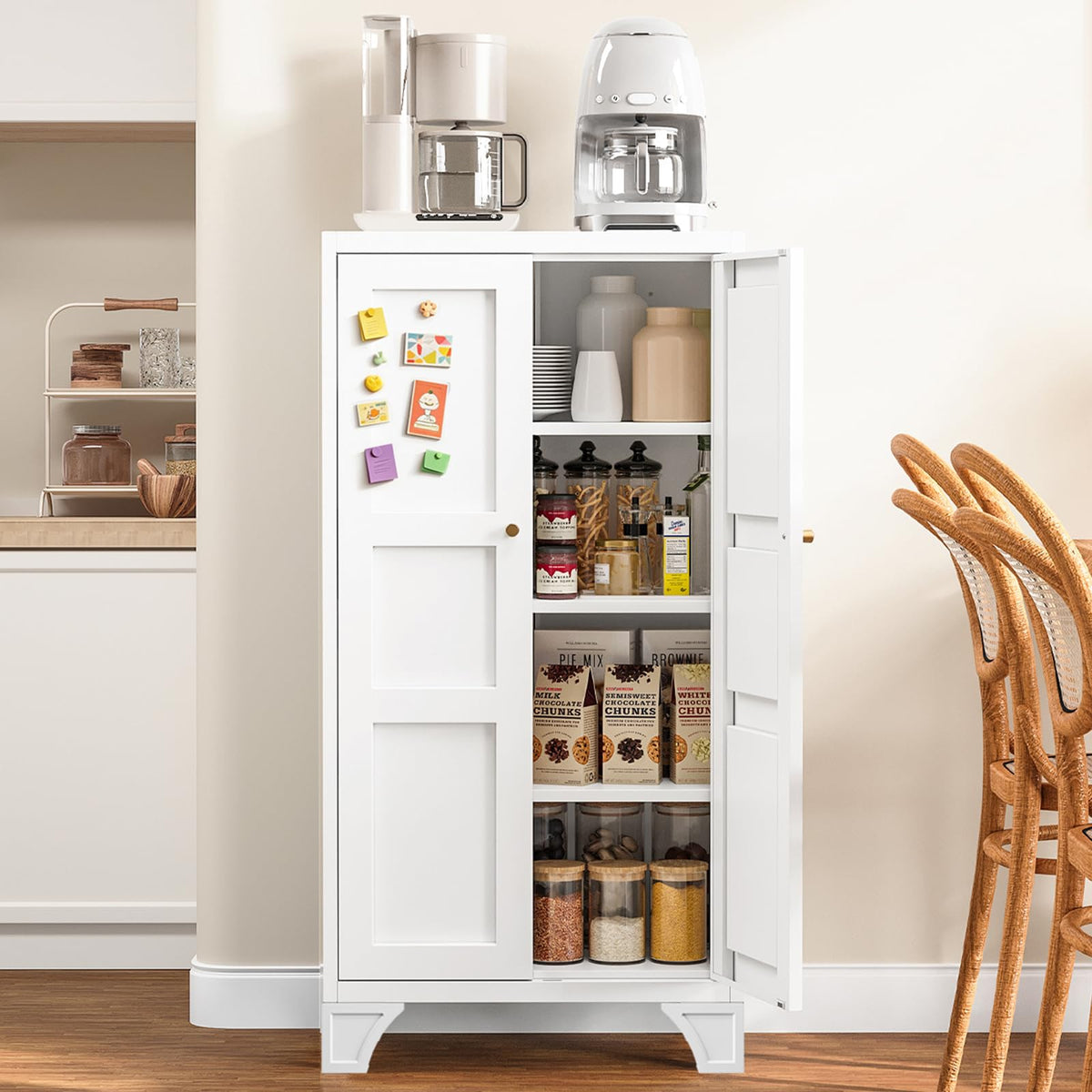 Metal Pantry Storage Cabinets with Doors and Shelves,75" Tall White