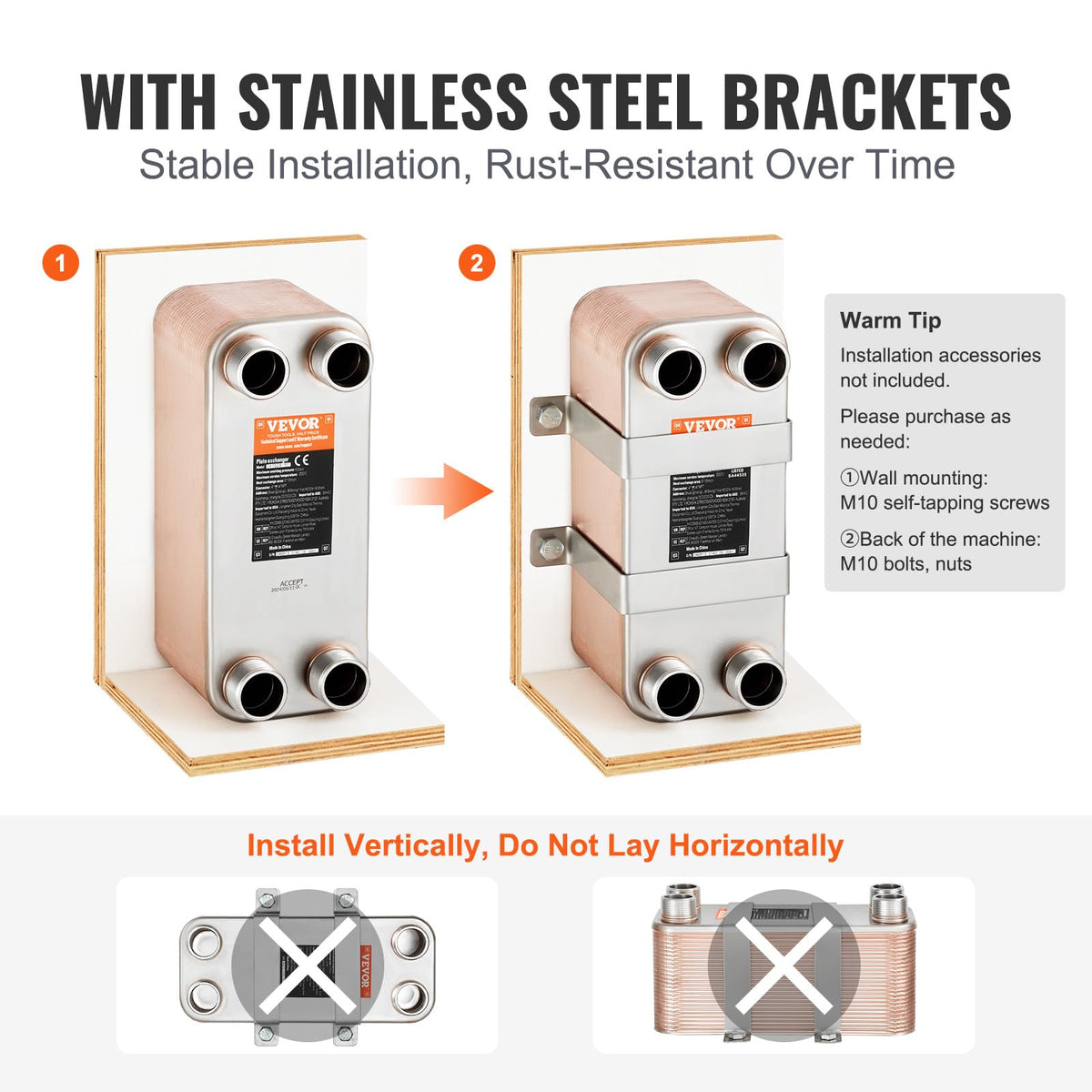 VEVOR Heat Exchanger, Plates Brazed Plate Heat Exchanger, Water Heating