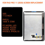 for iPad Pro 11 1st Screen Replacement for iPad Pro 11 1st/ 2nd Gen 2020 LCD Display A1980 A2013 A2068 A2228 A2228 Digitizer Touch Assembly Repair Parts