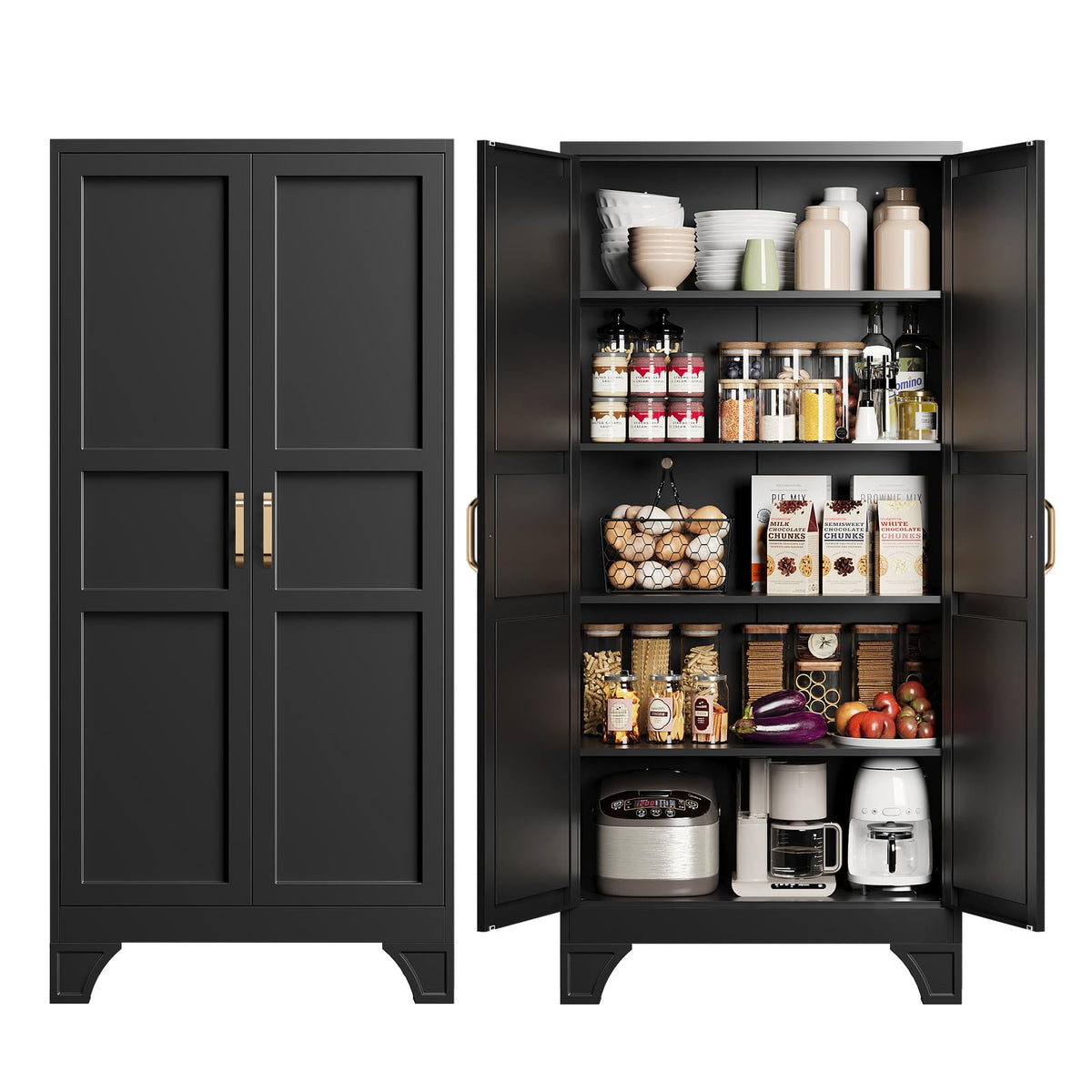 Metal Pantry Storage Cabinets with Doors and Shelves,75" Tall White