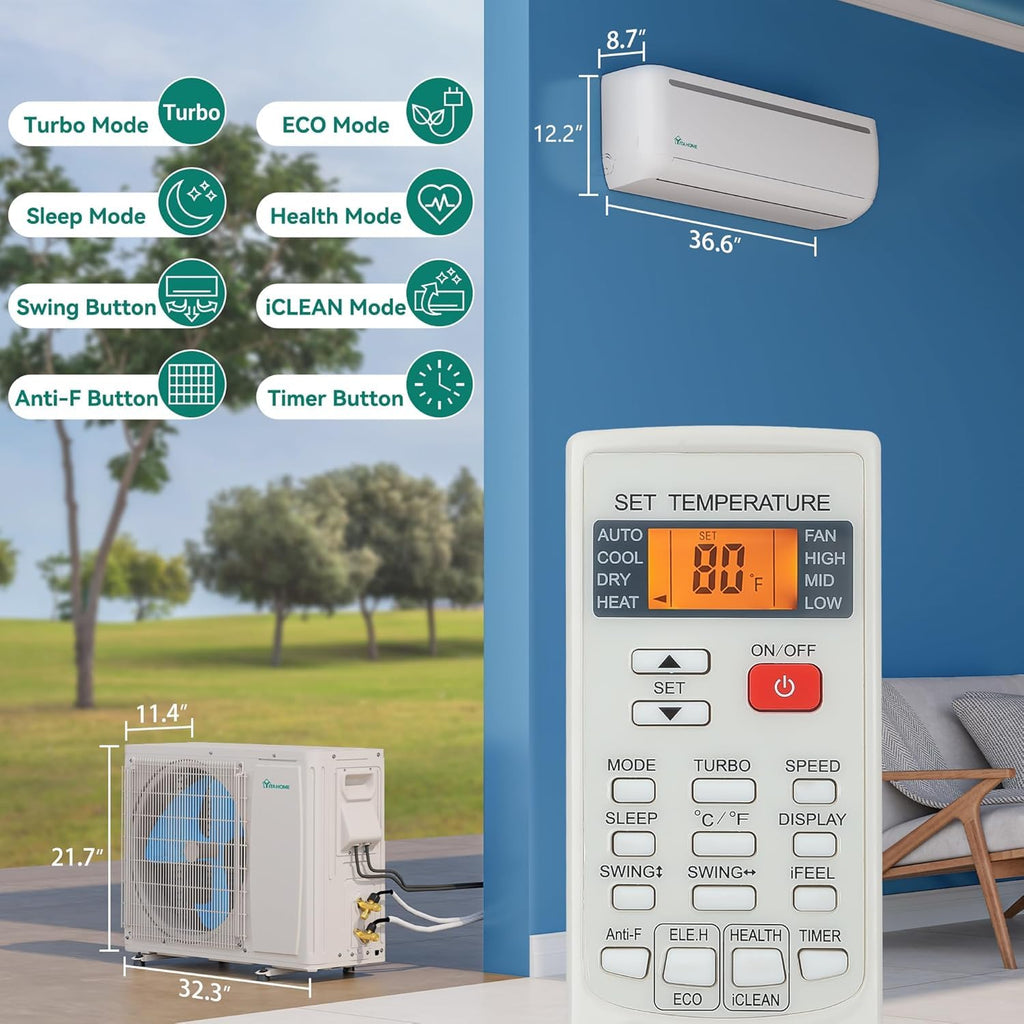 YITAHOME 18000 BTU Mini Split Air Conditioner Heat Pump System, Wifi