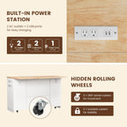 Dripex 53'' Rolling Kitchen Island with Power Outlet, Drop Leaf & Trash Can