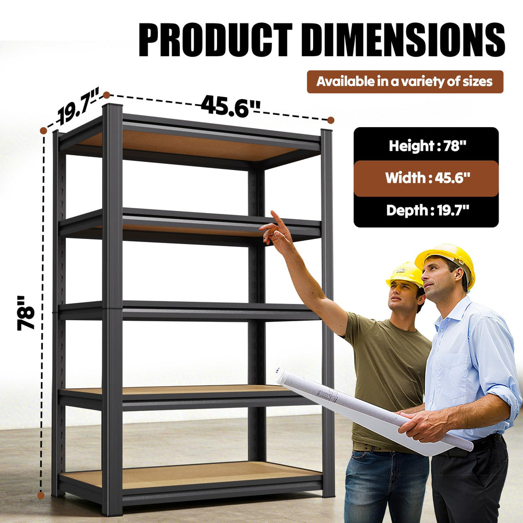 78''H Storage Shelves, Wood Garage Shelving,Adjustable Heavy Duty Shelving Unit,5T Tall Garage Shelves，Wood Metal Standing Shelf Units,Utility Rack for Kitchen 78''H*45.6''W*19.7''D,2-Pack