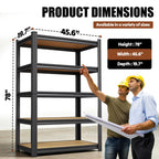 78''H Storage Shelves, Wood Garage Shelving,Adjustable Heavy Duty Shelving Unit,5T Tall Garage Shelves，Wood Metal Standing Shelf Units,Utility Rack for Kitchen 78''H*45.6''W*19.7''D,2-Pack