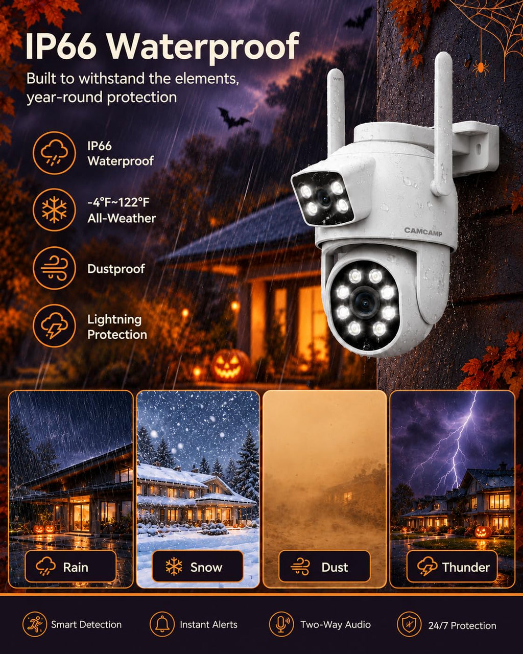 Camcamp Dual-Lens Home Security Cameras System Wireless Outdoor, 4 Cam Kits