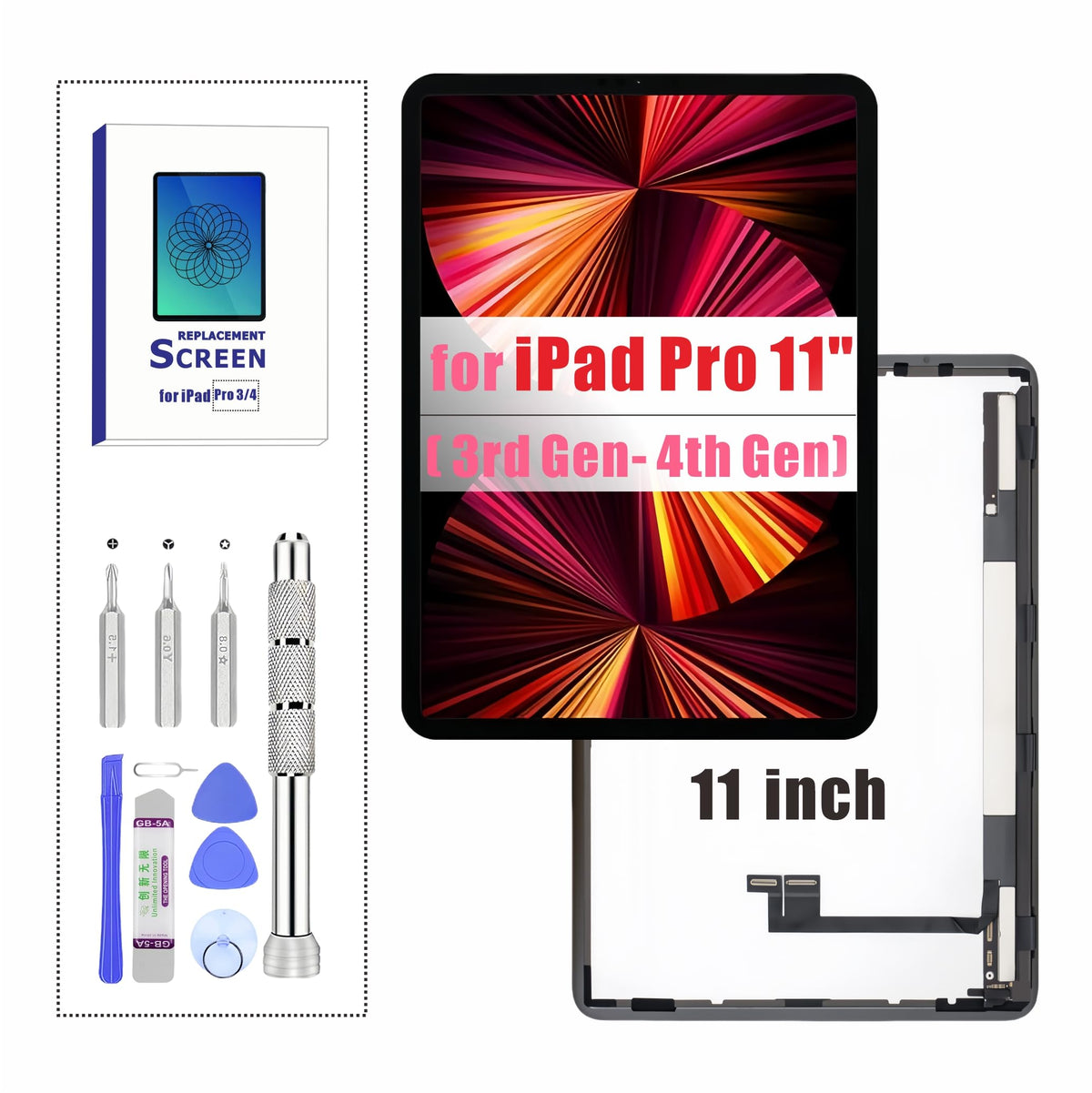 ZTR for iPad Pro 11 3rd Gen (2021) 4th Gen (2022) LCD Screen Replacement Assembly A2377 A2459 A2301 A2460/ A2435 A2759 A2761 A2762 LCD Display Touch Digitizer Premium Repair Kit with Tools