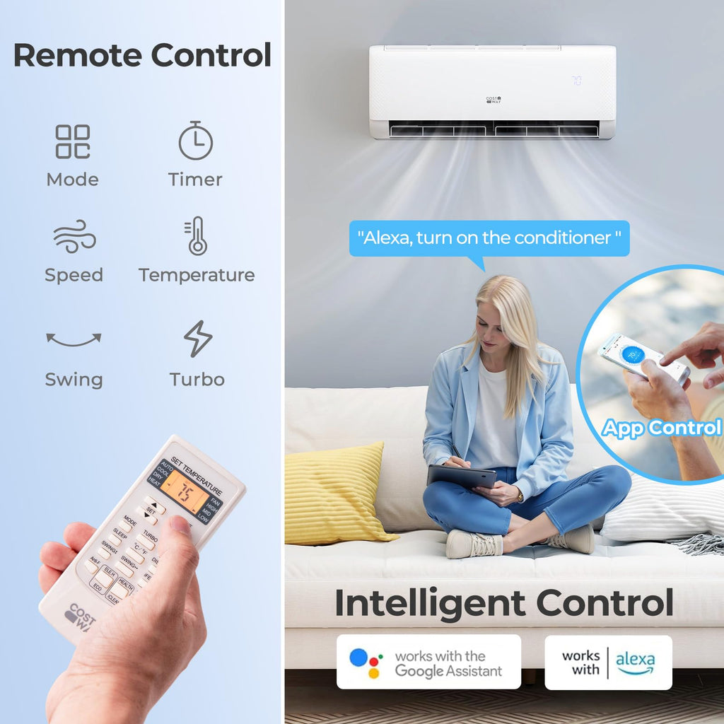 COSTWAY 9000 BTU Mini Split Air Conditioner, with Heat Pump