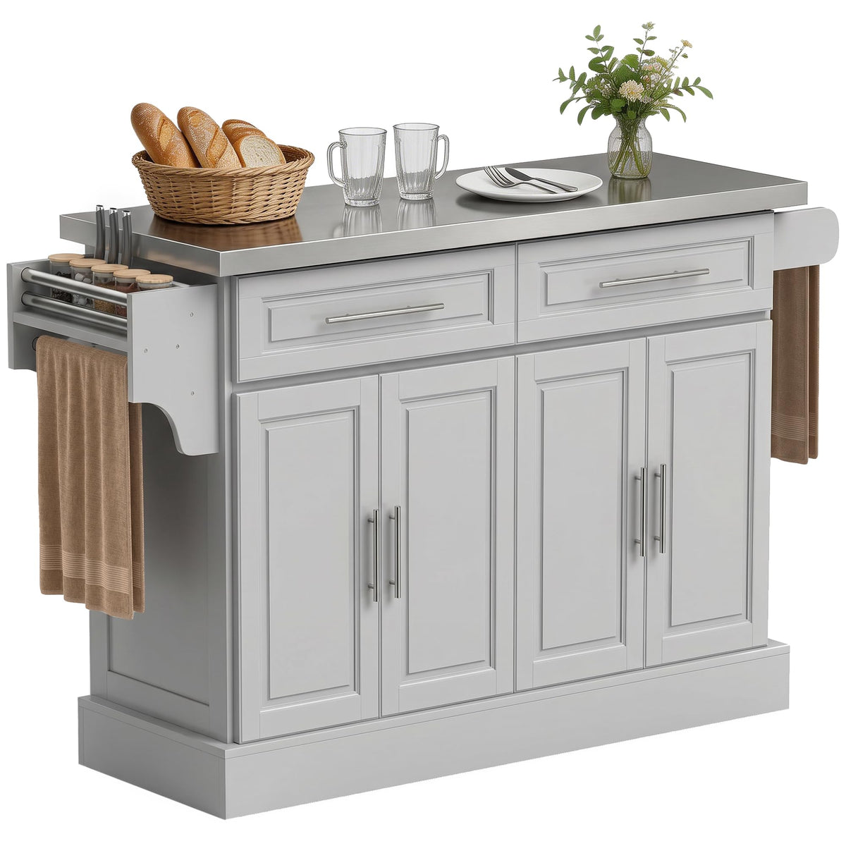 HOMCOM Rolling Kitchen Island Cart with 47" Stainless Steel Top Black