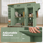 HOMCOM 53" Rolling Kitchen Island with Power Outlet, Storage, Sage Green