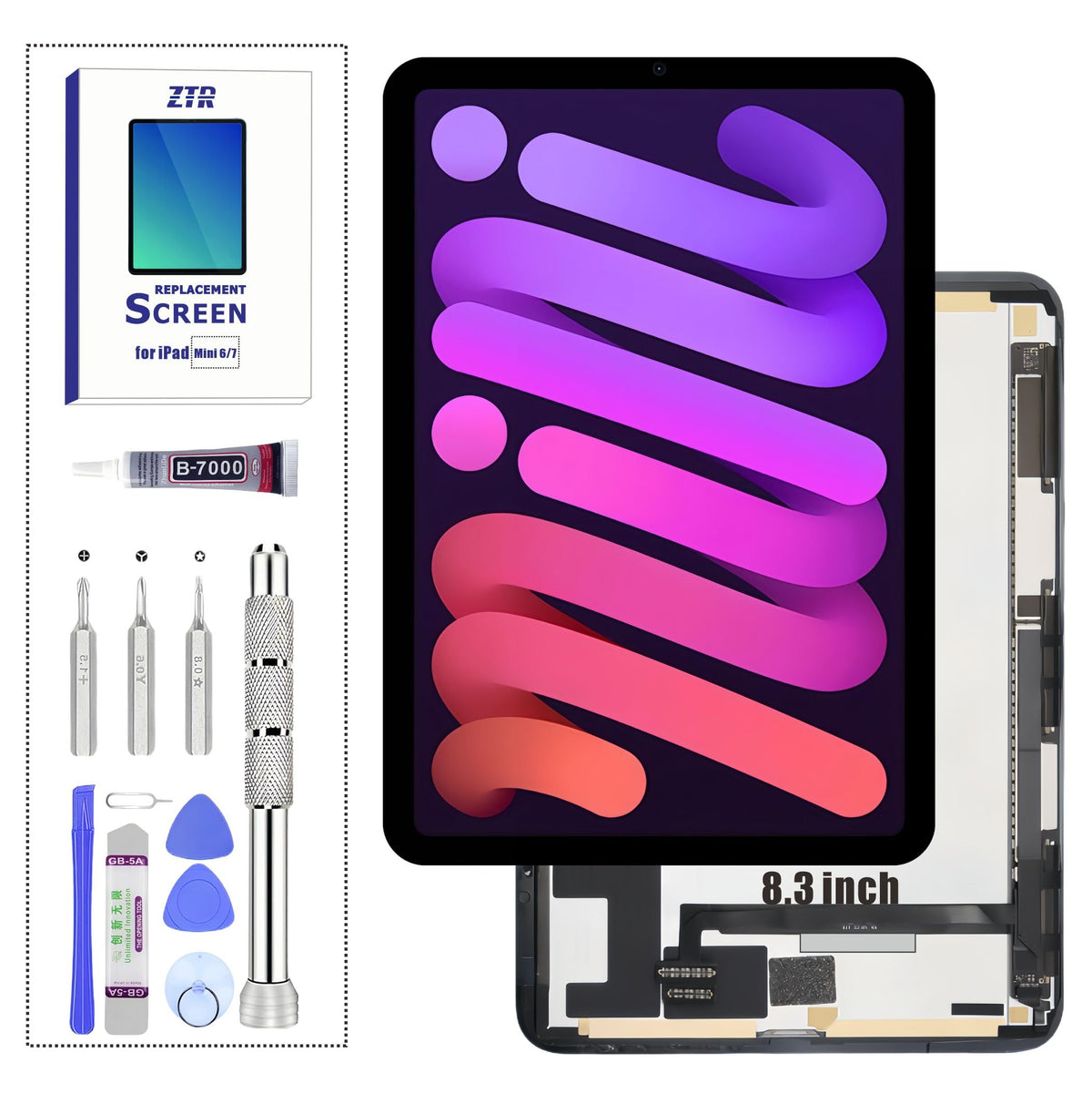 ZTR for iPad mini 6 6th (2021)/ Mini 7 7th（2024） 8.3" LCD Screen Replacement, A2567 A2568 A2569/ A2993 A2995 A2996 Display Touch Digitizer Assembly Premium with Free Tools