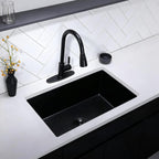 28 Inch Undermount Kitchen Sink Black, 28x18 Gunmetal Black 16 Gauge Stainless Steel Single Bowl Under Mount Commercial Kitchen Sinks 9 Inch Deep Includes Drain