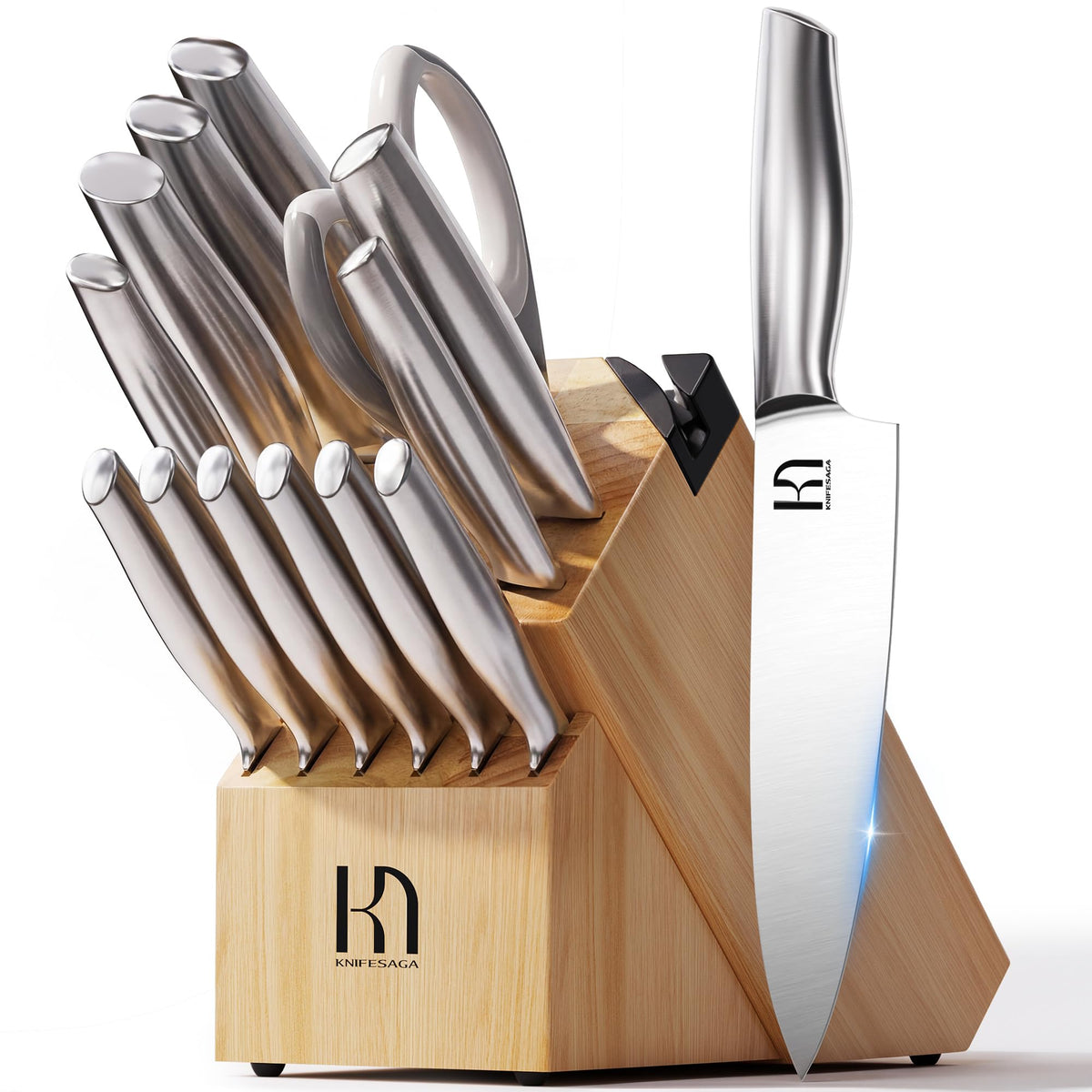 KnifeSaga 17 Pcs Kitchen Knife Set, Premium, Razor Sharp, Japanese Steel