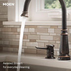 Moen 87042BRB Mediterranean Bronze High Arc Kitchen Faucet with Soap Dispenser