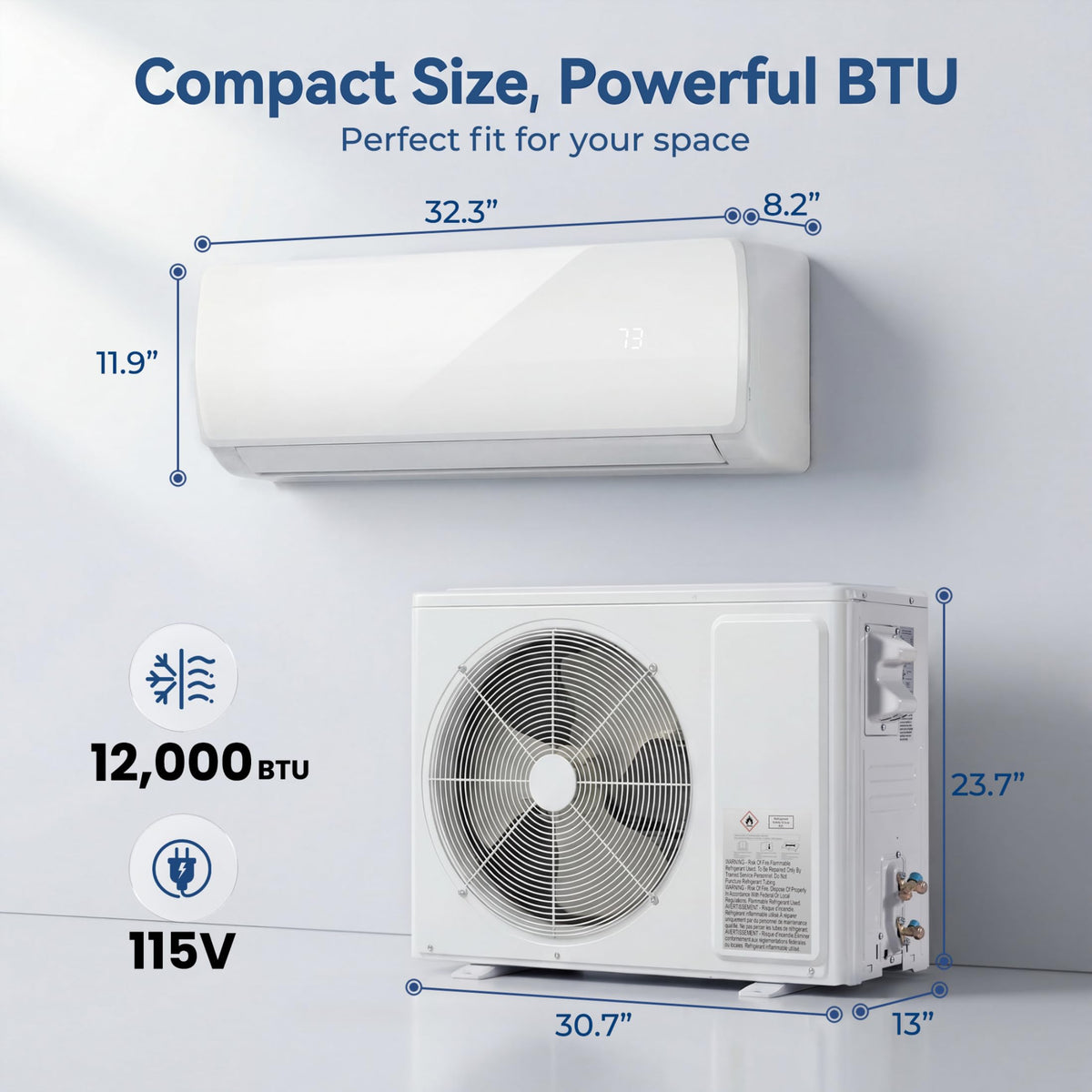 12000 BTU Mini Split AC/Heating System, 19 SEER2 115V, Heat Pump