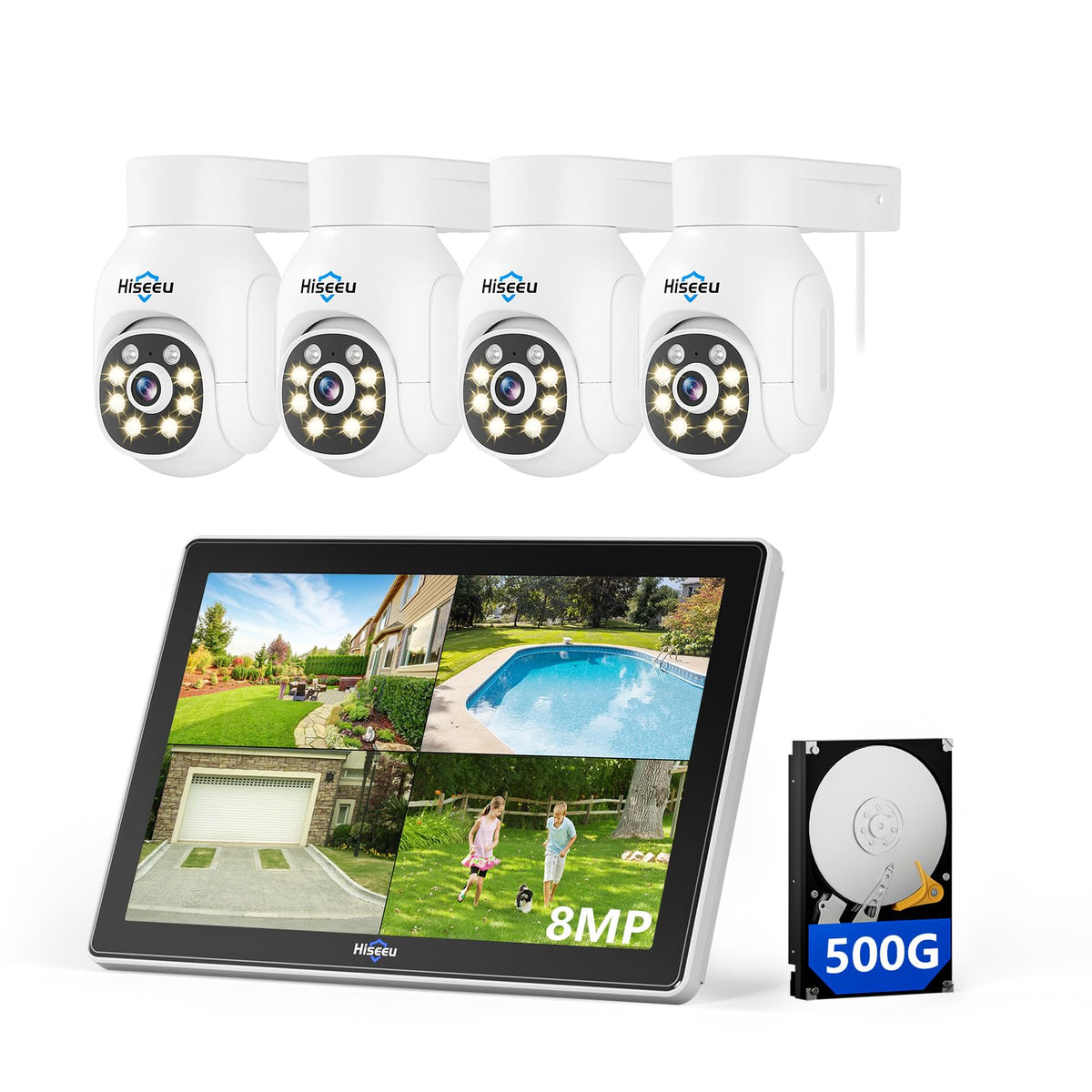 Hiseeu 5MP Wireless Security Camera System with 14" LCD Monitor