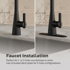 Pfister Exemplar Kitchen Faucet with Pull Down Sprayer Single Handle High Arc Matte Black Kitchen Sink Faucet NSF Certified Spot Defense Finish 1 or 3 Hole F5297EPSDB