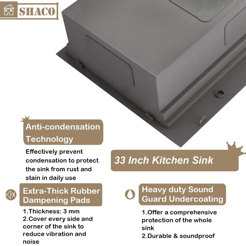 33x22 Black Drop In Kitchen Sink, 33 Inch All In One Topmount Gunmetal Black Stainless Steel Single Bowl Overmount Double Ledges Workstation Sink with Accessories