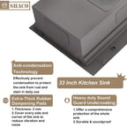 33x22 Black Drop In Kitchen Sink, 33 Inch All In One Topmount Gunmetal Black Stainless Steel Single Bowl Overmount Double Ledges Workstation Sink with Accessories