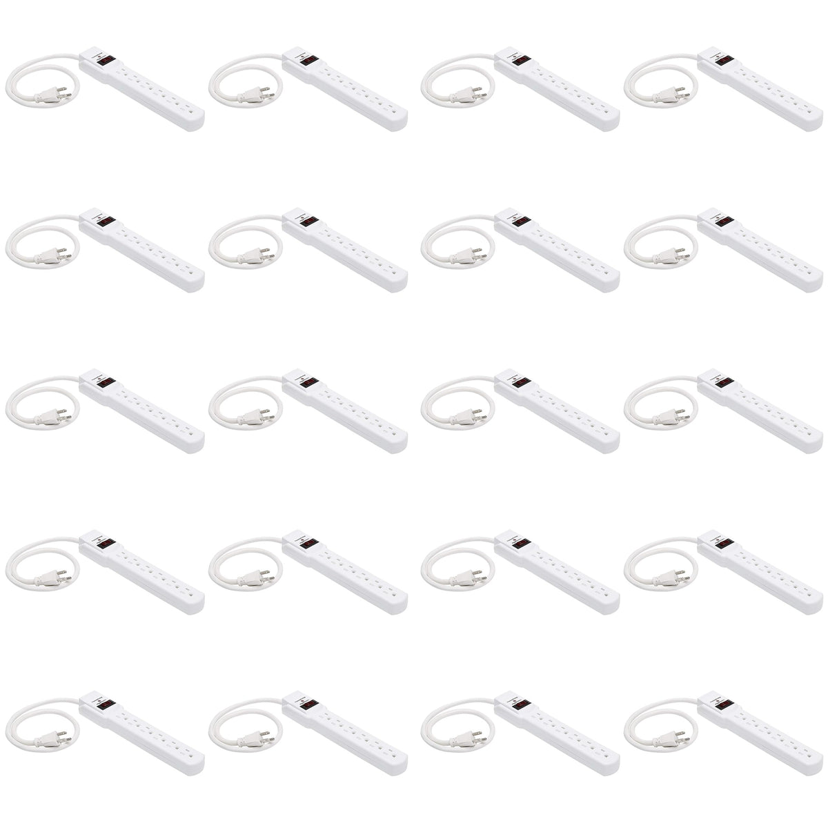 Amazon Basics 6-Outlet Surge Protector Power Strip with 200J Protection, Circuit Breaker, 2ft Extension Cord, White, 20-Pack