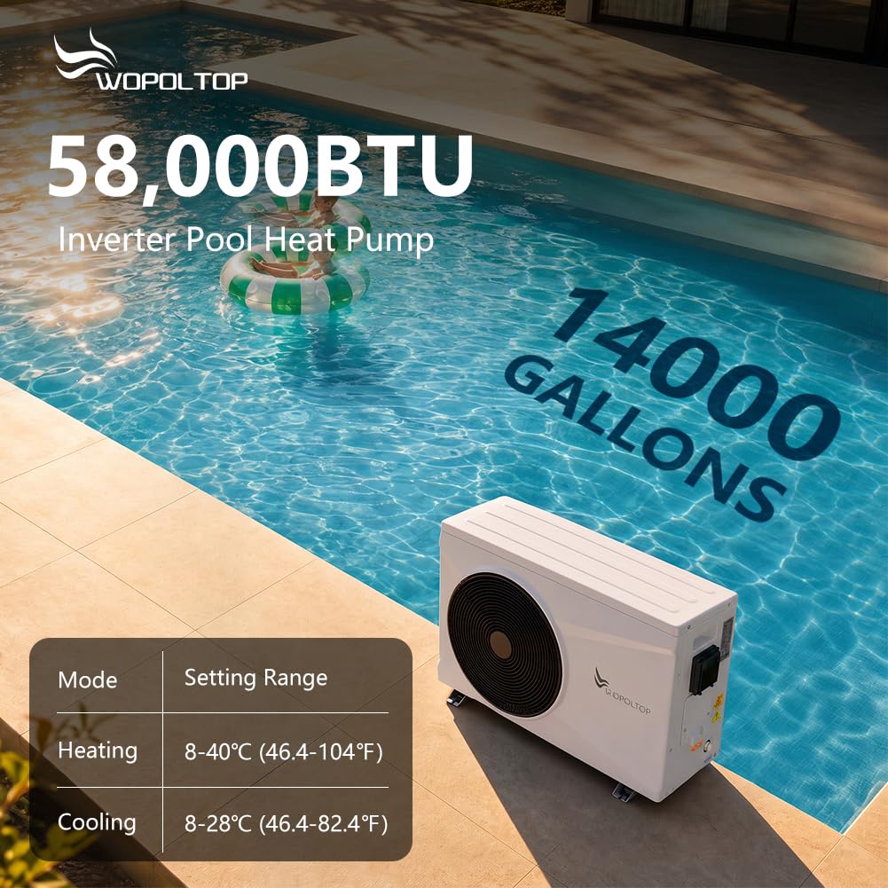 Pool Heat Pump for Above Ground and In-ground Pools, 14000 Gal