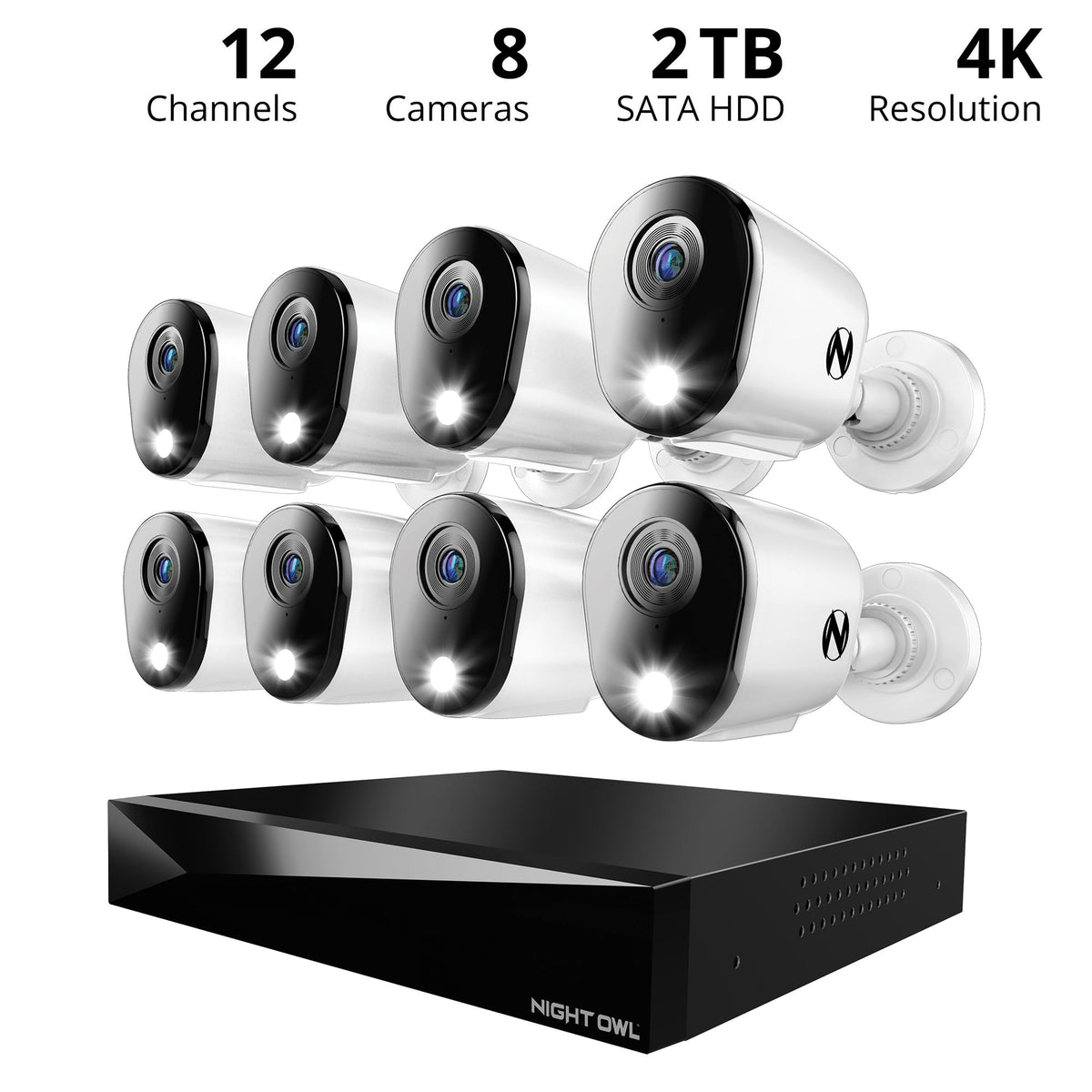 Night Owl 12-Ch Wired DVR System, 8 4K Cams, 2TB HDD, 2-Way Audio