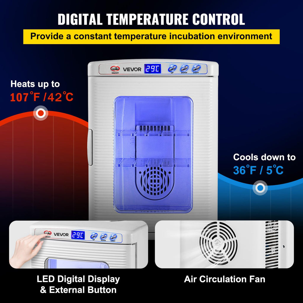 Happybuy White Reptile Incubator 25L Scientific Lab Incubator Digital Incubator Cooling and Heating 5-42°C Reptile Egg Incubator 12V/110V Work for Small Reptiles