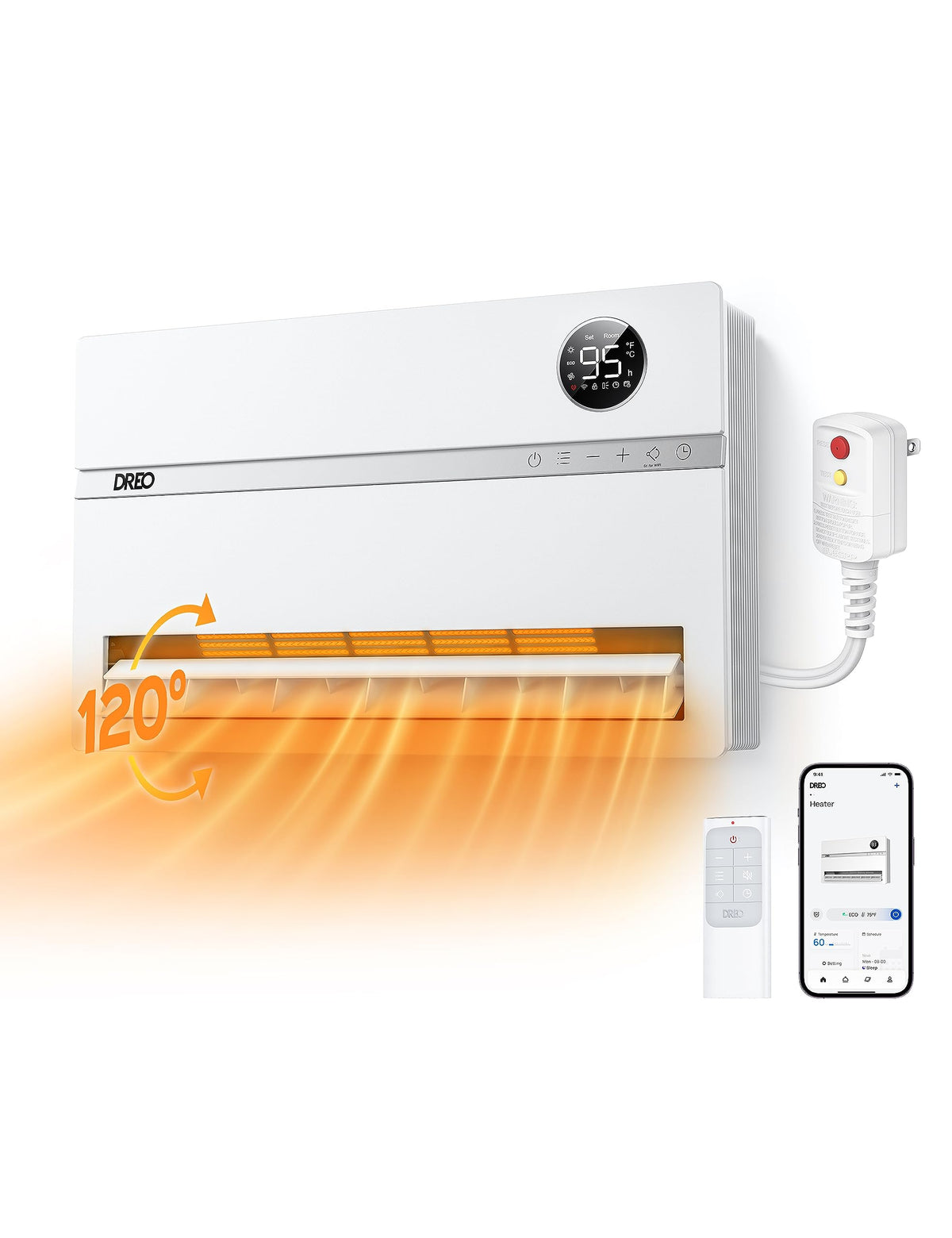 DREO Smart Wall Heater, 1500W Space Heater for Bedroom, White, Standard