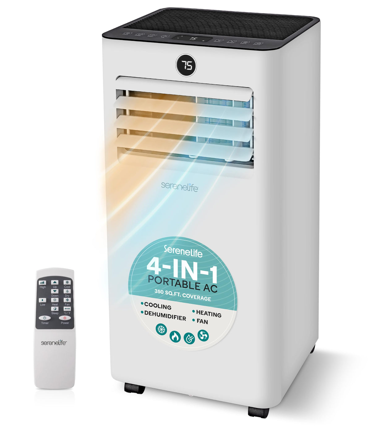 SereneLife 10,000 BTU Portable Air Conditioner and Heater, Small AC with Dehumidifier and Fan, Mini AC Unit with 450 Sq. Ft. Coverage, Includes Remote Control and Window Mount Kit
