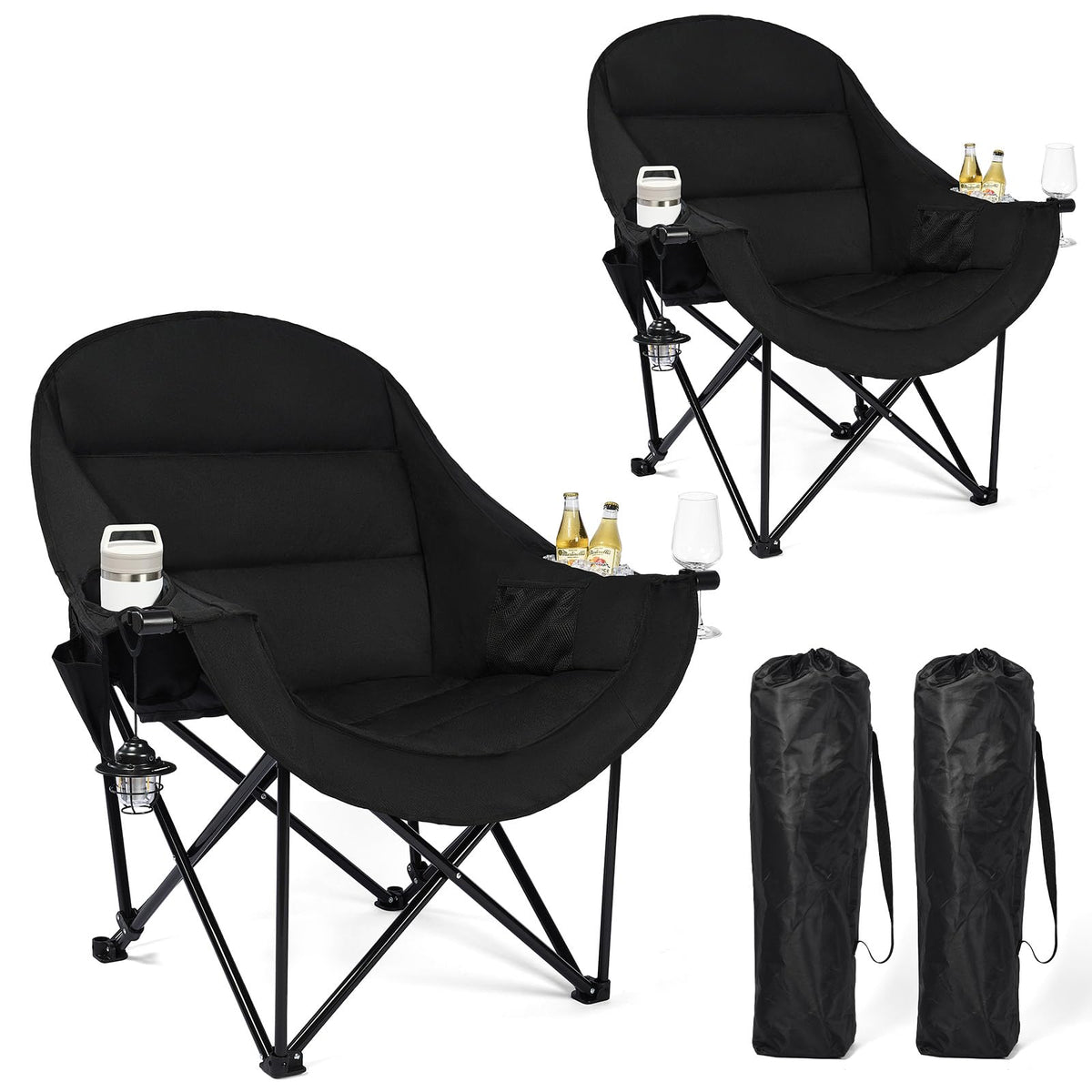 Heated Camping Chair - Oversized Padded Outdoor Folding Comfy Chair