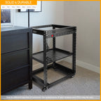22U Open Frame Server Rack with Brake Casters +19" Rail Mounting PDU (8 Outlets) Power Strip with Surge Protector + 2PCS Rack Shelves Cantilever Tray Set Black