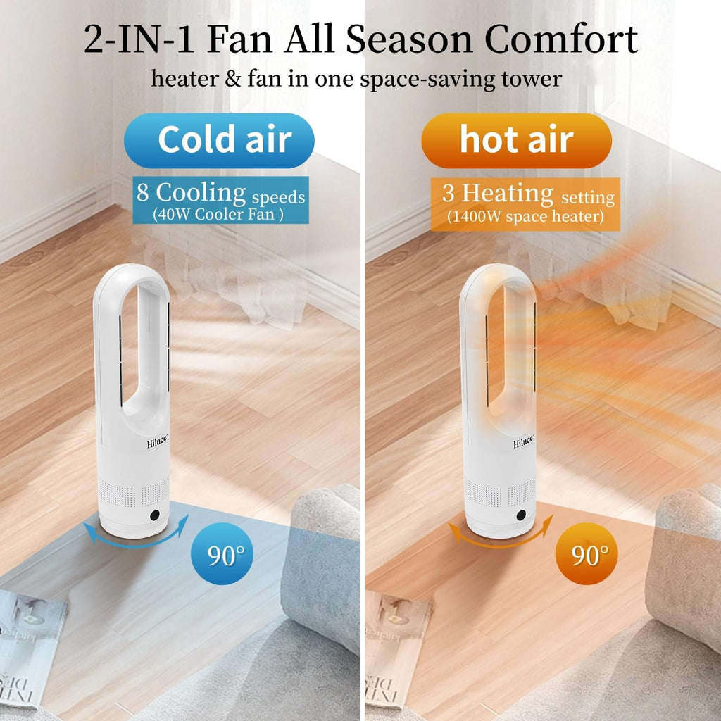 Hiluce All Season Bladeless Fan, 1400W Space Heater & 40W Tower Fan Combo