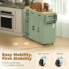 HOMCOM 53" Rolling Kitchen Island with Power Outlet, Storage, Sage Green