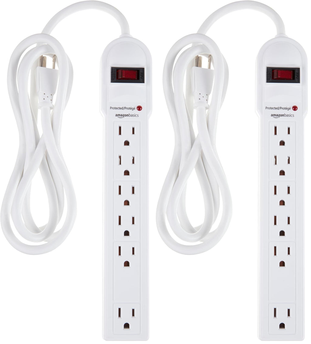 Amazon Basics Surge Protector Power Strip, 6-Outlet, 790 Joules, Circuit Breaker, LED Indicator, 6ft Extension Cord, Black, 10-Pack