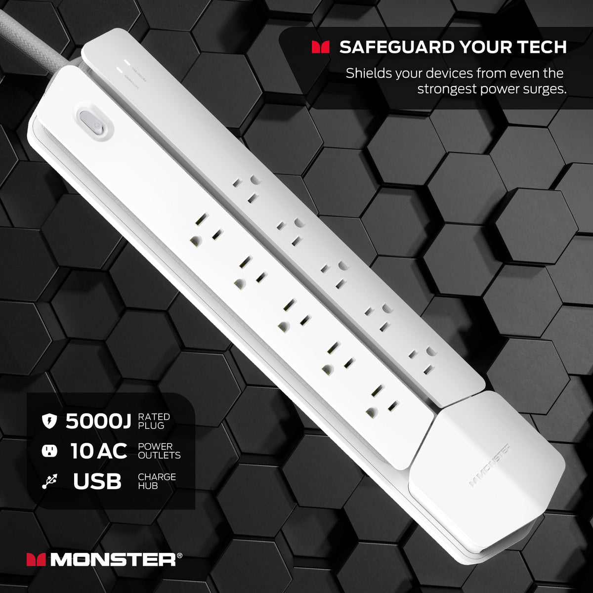 Monster Power Vertex Surge Protector with Detachable USB Power Strip (White, Power Vertex XL)