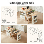48"-76" Kitchen Islands with Extendable Dining Table, 2-4 People, White