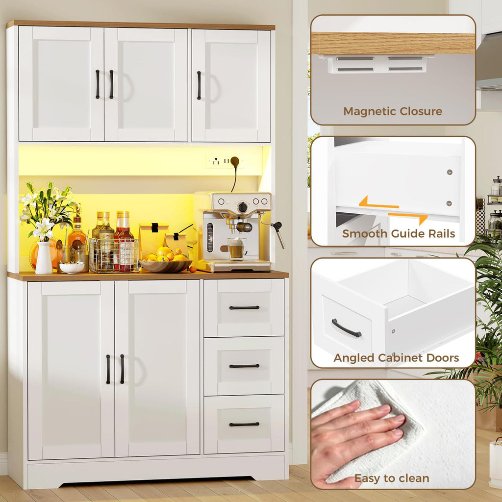 BEWISHOME 72" LED Tall Kitchen Pantry Storage Cabinet with Countertop