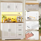 BEWISHOME 72" LED Tall Kitchen Pantry Storage Cabinet with Countertop