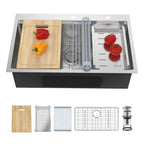 Kitchen Sinks 32x18 Inch Undermount Kitchen Sink Stainless Steel Sink 16 Gauge Single Bowl Set (5 Item Bundle: Sink, Bottom Grid, Drain Assembly, Drain Cap, Towel)
