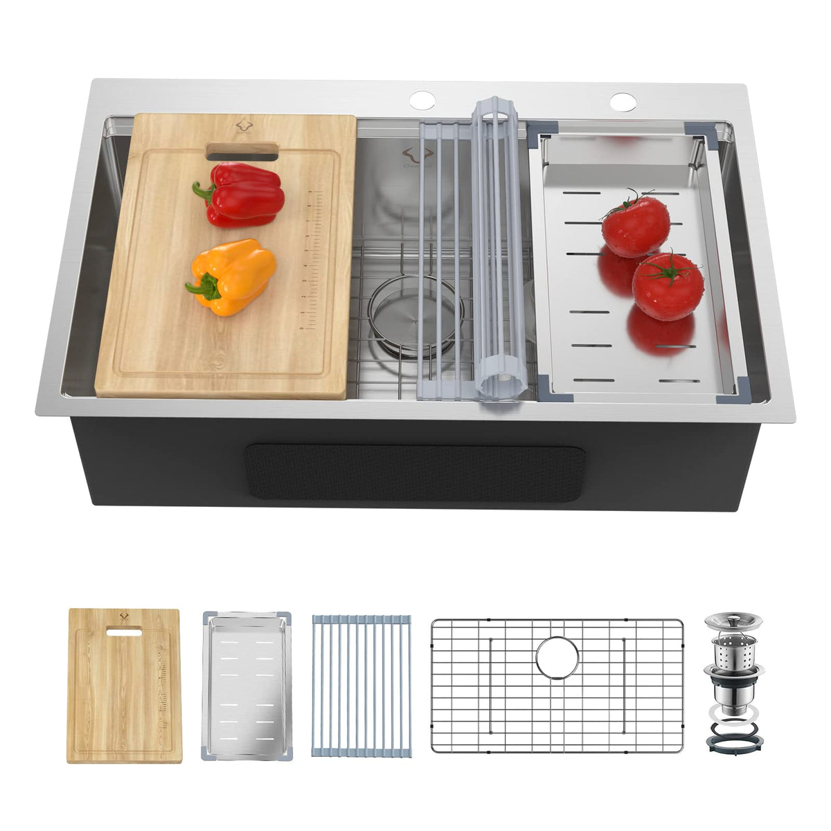 Kitchen Sinks 32x18 Inch Undermount Kitchen Sink Stainless Steel Sink 16 Gauge Single Bowl Set (5 Item Bundle: Sink, Bottom Grid, Drain Assembly, Drain Cap, Towel)