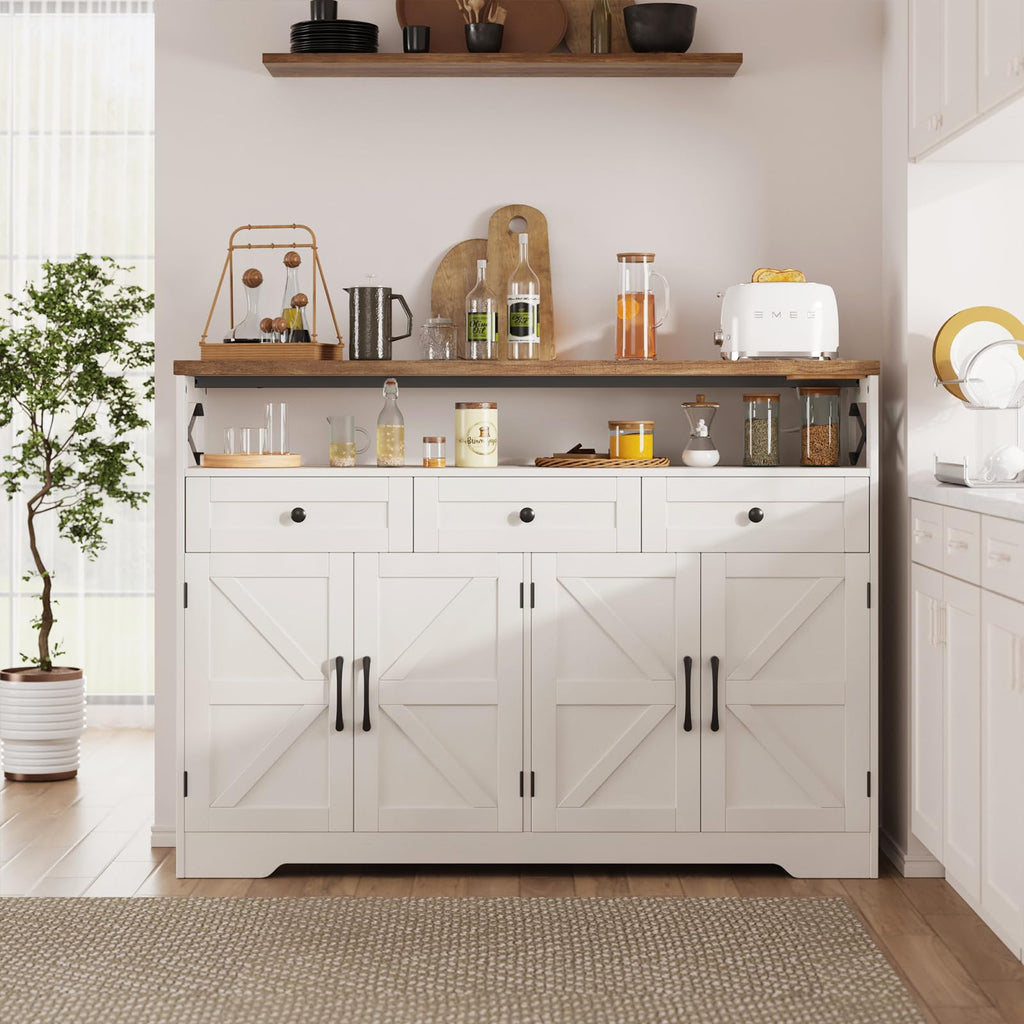 51" Farmhouse Buffet Sideboard Cabinet with Storage, White Kitchen Storage