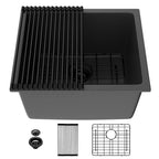 Lordear 18 Inch White Kitchen Sink Granite Composite Undermount Bar Workstation 18x18 White Quartz Sinks Under Counter Single Bowl with Classic Gold Accessories